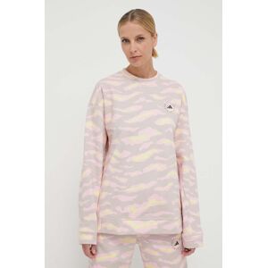 Bavlnená mikina adidas by Stella McCartney dámska, ružová farba, vzorovaná