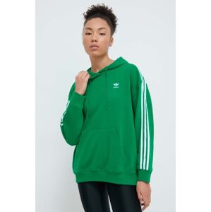 Mikina adidas Originals 3-Stripes Hoodie OS dámska, zelená farba, s kapucňou, s nášivkou, IN8398