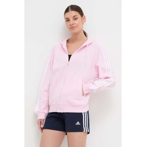 Bavlnená mikina adidas dámska, ružová farba, s kapucňou, vzorovaná, IR6132