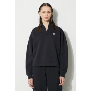 Mikina adidas Originals Essentials Halfzip Sweatshirt dámska, čierna farba, jednofarebná, IU2711