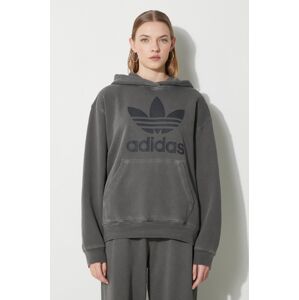 Bavlnená mikina adidas Originals Washed Trefoil Hoody dámska, šedá farba, s kapucňou, s potlačou, IN2269