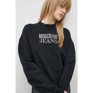 Bavlnená mikina Moschino Jeans dámska, čierna farba, s nášivkou