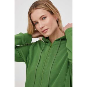 Bavlnená mikina United Colors of Benetton dámska, zelená farba, s kapucňou, jednofarebná