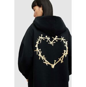 Bavlnená mikina AllSaints Perta Etienne dámska, čierna farba, s kapucňou, s potlačou