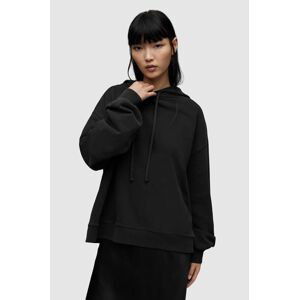 Bavlnená mikina AllSaints STARDUST dámska, čierna farba, s kapucňou, s potlačou