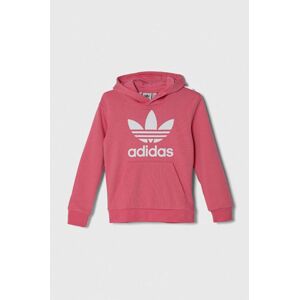 Detská mikina adidas Originals TREFOIL HOODIE ružová farba, s kapucňou, s potlačou