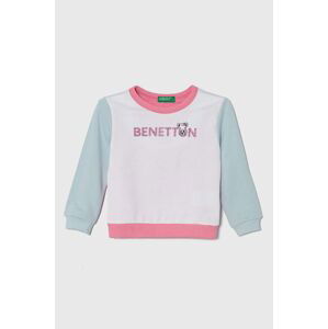 Detská bavlnená mikina United Colors of Benetton ružová farba, s potlačou