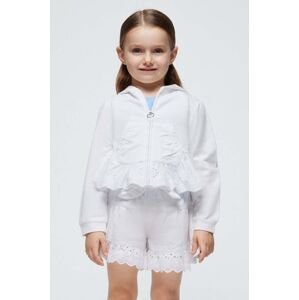 Detská bavlnená mikina Mayoral biela farba, s kapucňou, jednofarebná