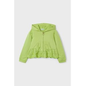 Detská bavlnená mikina Mayoral zelená farba, s kapucňou, jednofarebná