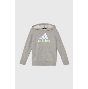 Detská mikina adidas šedá farba, s kapucňou, s potlačou