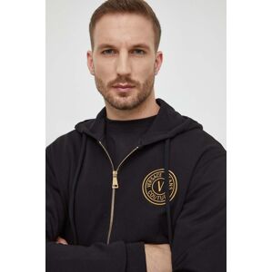 Bavlnená mikina Versace Jeans Couture pánska, čierna farba, s kapucňou, s nášivkou