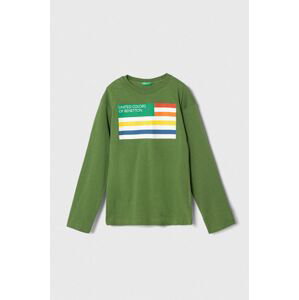 Detská bavlnená košeľa s dlhým rukávom United Colors of Benetton zelená farba, s potlačou