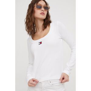 Tričko s dlhým rukávom Tommy Jeans dámsky, biela farba