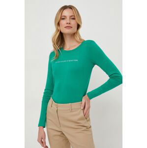 Bavlnené tričko s dlhým rukávom United Colors of Benetton zelená farba