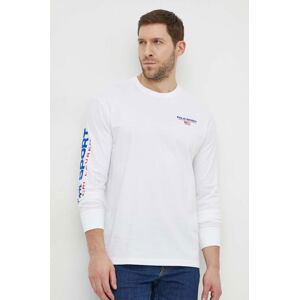 Bavlnené tričko s dlhým rukávom Polo Ralph Lauren biela farba, s nášivkou