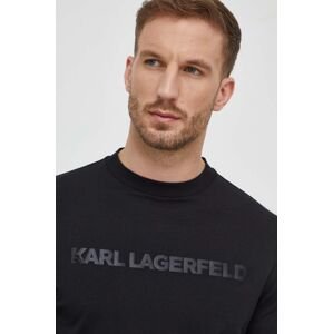 Bavlnené tričko s dlhým rukávom Karl Lagerfeld čierna farba, s potlačou