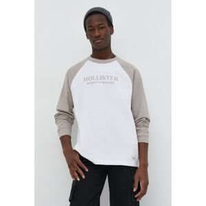 Bavlnené tričko s dlhým rukávom Hollister Co. béžová farba, vzorovaný
