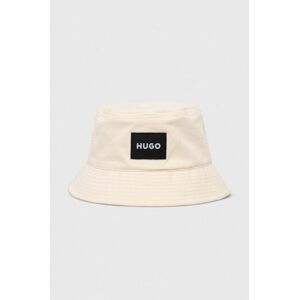 Bavlnený klobúk HUGO béžová farba, bavlnený