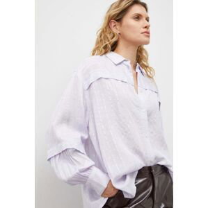 Košeľa Bruuns Bazaar dámska, fialová farba, voľný strih, s klasickým golierom
