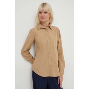 Bavlnená košeľa Lauren Ralph Lauren dámska, béžová farba, regular, s klasickým golierom