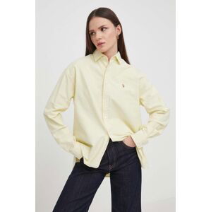 Bavlnená košeľa Polo Ralph Lauren dámska,žltá farba,voľný strih,s klasickým golierom,211931064