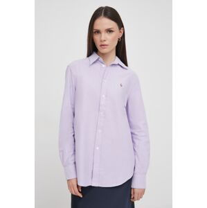 Bavlnená košeľa Polo Ralph Lauren dámska,fialová farba,voľný strih,s klasickým golierom,211932521