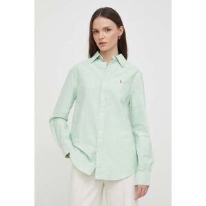 Bavlnená košeľa Polo Ralph Lauren dámska, zelená farba, voľný strih, s klasickým golierom