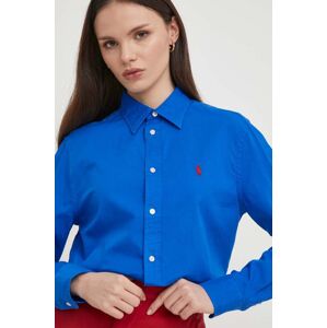 Bavlnená košeľa Polo Ralph Lauren dámska, tmavomodrá farba, regular, s klasickým golierom