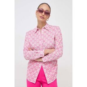 Bavlnená košeľa Pinko dámska, ružová farba, voľný strih, s klasickým golierom