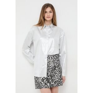 Košeľa Pinko dámska, šedá farba, voľný strih, s klasickým golierom