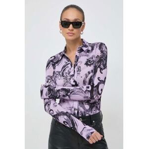 Košeľa Versace Jeans Couture dámska, fialová farba, slim, s klasickým golierom, 76HAL213 JS291