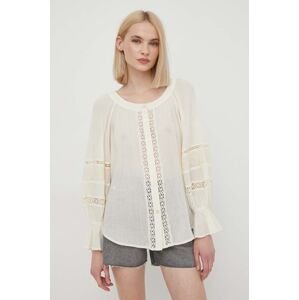Bavlnená košeľa Lauren Ralph Lauren dámska, béžová farba, voľný strih