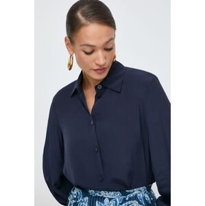 Košeľa Armani Exchange dámska, tmavomodrá farba, voľný strih, s klasickým golierom