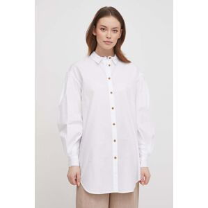 Bavlnená košeľa Barbour dámska, biela farba, voľný strih, s klasickým golierom