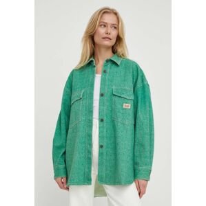 Rifľová bunda American Vintage dámska, zelená farba, prechodná, oversize