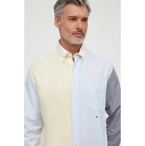Košeľa Tommy Hilfiger pánska, žltá farba, regular, s golierom button-down
