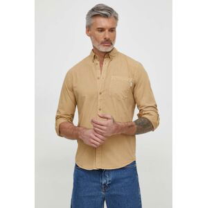 Bavlnená košeľa Pepe Jeans Prince pánska, béžová farba, regular, s golierom button-down