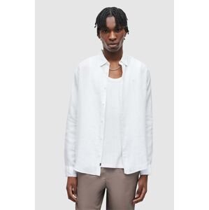 Ľanová košeľa AllSaints CYPRESS biela farba, voľný strih, s klasickým golierom