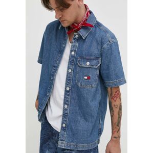 Rifľová košeľa Tommy Jeans pánska, voľný strih, s klasickým golierom