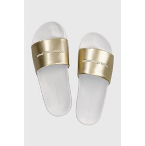 Šľapky Tommy Hilfiger METALLIC POOL SLIDE dámske, zlatá farba, FW0FW07829