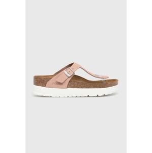 Nubukové šľapky Birkenstock Gizeh Flex Platform ružová farba, na plochom podpätku, 1026980