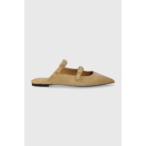 Semišové šľapky Tommy Hilfiger TH POINTE SUEDE MULE dámske, béžová farba, FW0FW07697