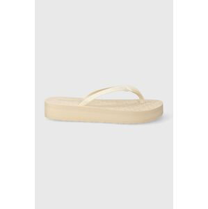 Žabky Tommy Hilfiger MONOGRAM BEACH SANDAL dámske, béžová farba, na plochom podpätku, FW0FW07854