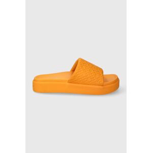 Šľapky Tommy Hilfiger TH PLATFORM POOL SLIDE dámske, oranžová farba, na platforme, FW0FW07855