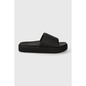 Šľapky Tommy Hilfiger TH PLATFORM POOL SLIDE dámske, čierna farba, na platforme, FW0FW07855