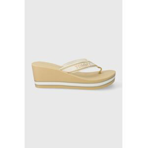 Žabky Tommy Hilfiger HILFIGER WEDGE BEACH SANDAL dámske, béžová farba, na kline, FW0FW07903