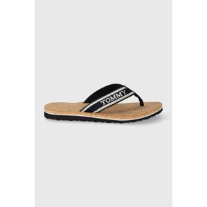 Žabky Tommy Hilfiger HILFIGER CORK BEACH SANDAL dámske, tmavomodrá farba, na plochom podpätku, FW0FW07904