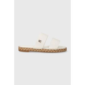 Kožené šľapky Tommy Hilfiger TH LEATHER FLAT ESP SANDAL dámske, biela farba, FW0FW07931