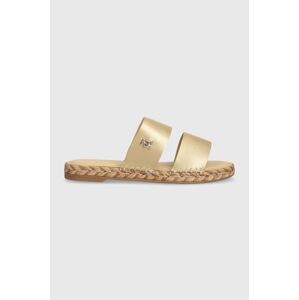 Kožené šľapky Tommy Hilfiger TH GOLD FLAT ESPADRILLE SANDAL dámske, zlatá farba, FW0FW07932