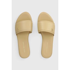 Kožené šľapky Tommy Hilfiger POP COLOR MULE SANDAL dámske, béžová farba, FW0FW07936